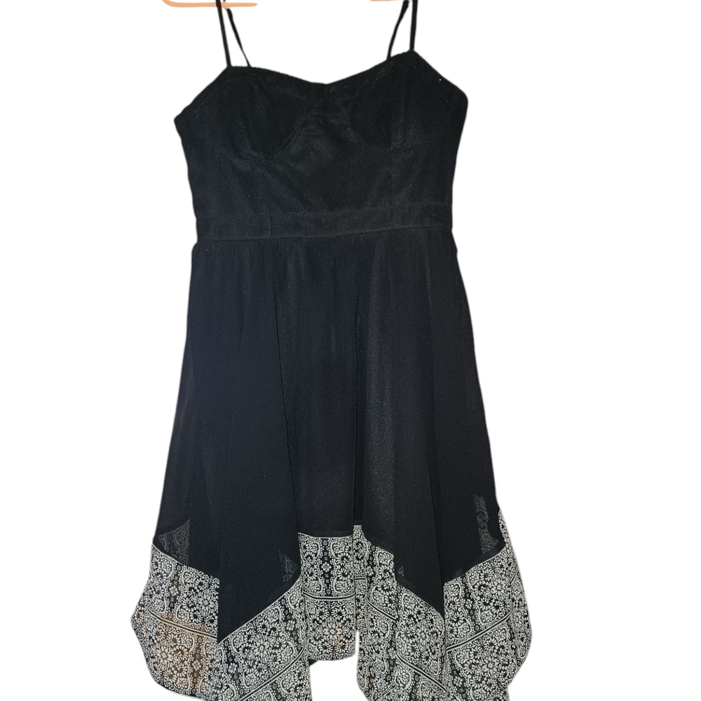Black Dress with White Patterned Hem